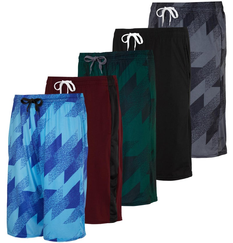 REALESSENTIALS Real Essentials 5-Pack Boys' Dry-Fit Active Athletic Performance Basketball Shorts with Pockets, L (12-14) - Image 1